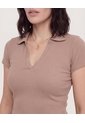 Polo Cropped  Para Mujer Café Ostu de Ostu