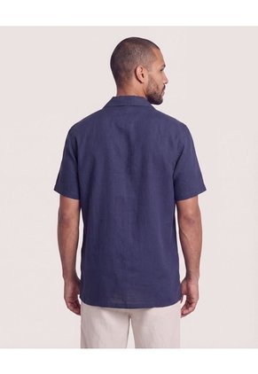 Camisa Manga Larga Con Bolsillo  Para Hombre Azul Ostu