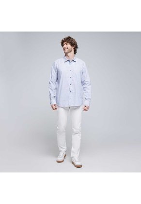 Camisa Para Hombre Manga Larga Con Bolsillo Color Azul  Marca Ostu #60010685
