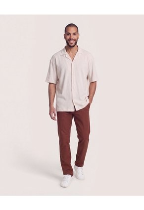 Camisa Manga Corta Resort  Para Hombre Café Ostu