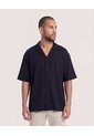 Camisa Manga Corta Resort  Para Hombre Negro Ostu de Ostu