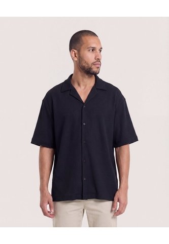 Camisa Manga Corta Resort  Para Hombre Negro Ostu Ostu