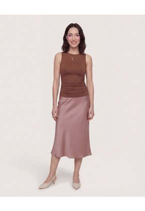 Falda En Satin  Para Mujer Café Ostu