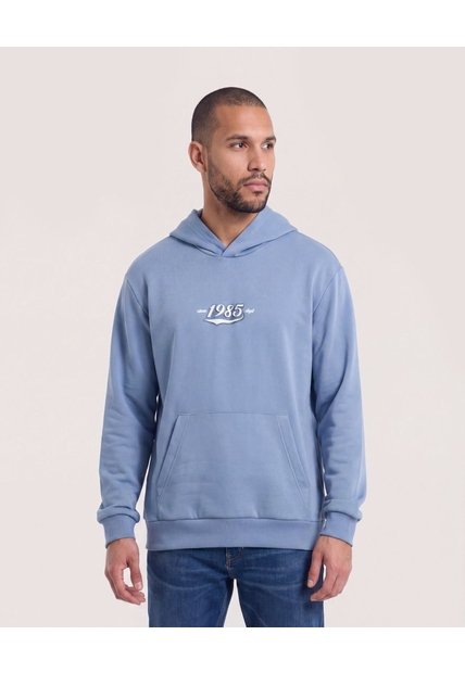 Hoodie Con Estampado Frontal  Para Hombre Azul Ostu