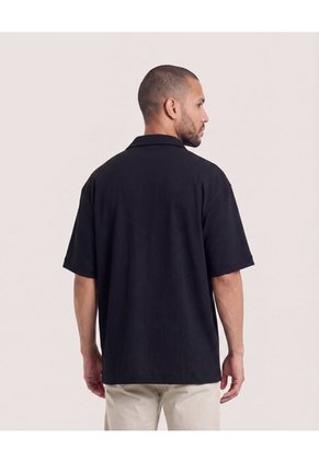 Camisa Manga Corta Resort  Para Hombre Negro Ostu