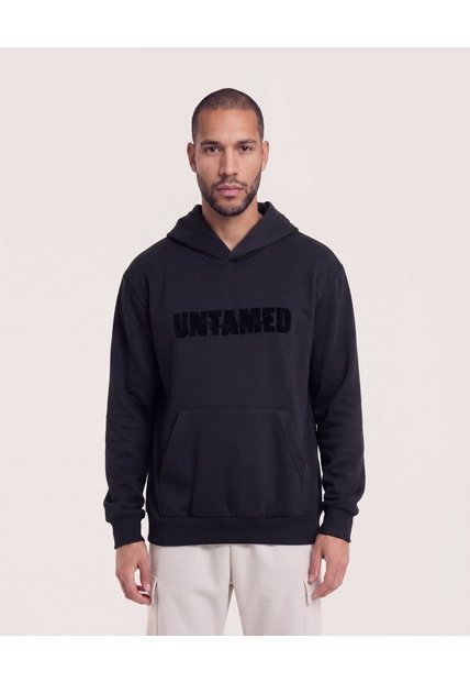 Hoodie Con Estampado  Para Hombre Negro Ostu