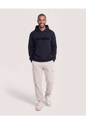 Hoodie Con Estampado  Para Hombre Negro Ostu