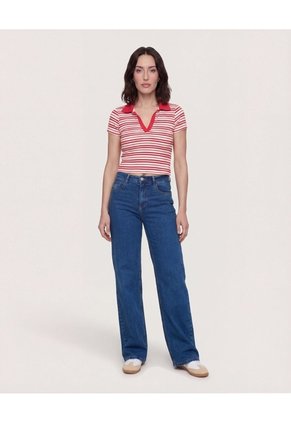 Polo Cropped Para Mujer Rojo Ostu