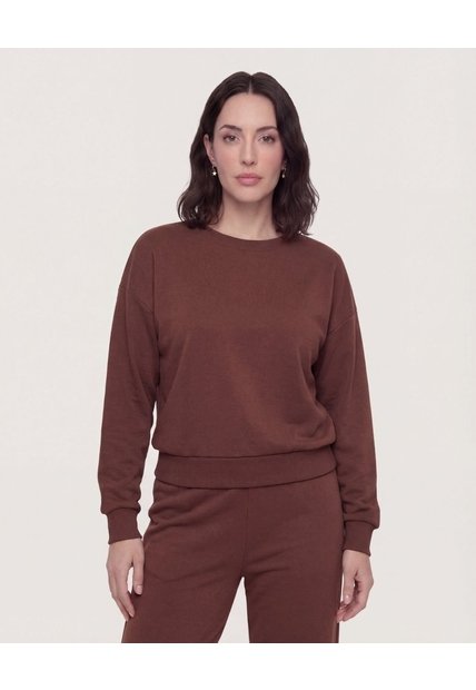 Buzo Cerrado Unicolor  Para Mujer Café Ostu