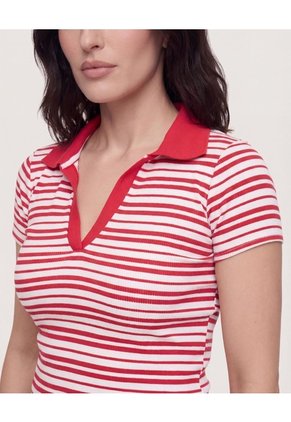 Polo Cropped Para Mujer Rojo Ostu