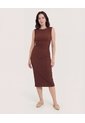 Vestido Midi Ajustado Manga Sisa  Para Mujer Café Ostu de Ostu