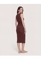 Vestido Midi Ajustado Manga Sisa  Para Mujer Café Ostu de Ostu