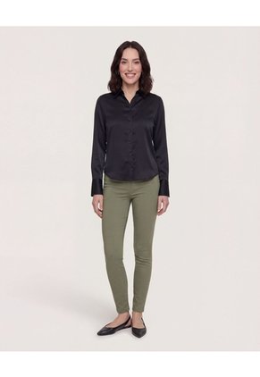 Camisa Satinada  Para Mujer Negro Ostu