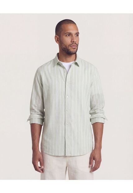 Camisa  Para Hombre Manga Larga Sin Bolsillo Cuello C Color Verde Marca Ostu #60018230