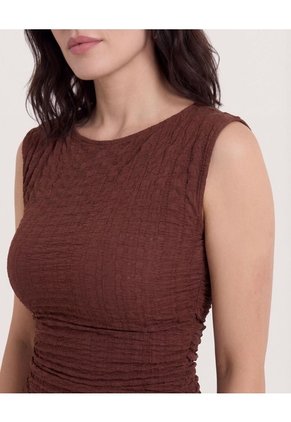 Vestido Midi Ajustado Manga Sisa Para Mujer Café Ostu
