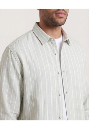 Camisa  Para Hombre Manga Larga Sin Bolsillo Cuello C Color Verde Marca Ostu #60018230