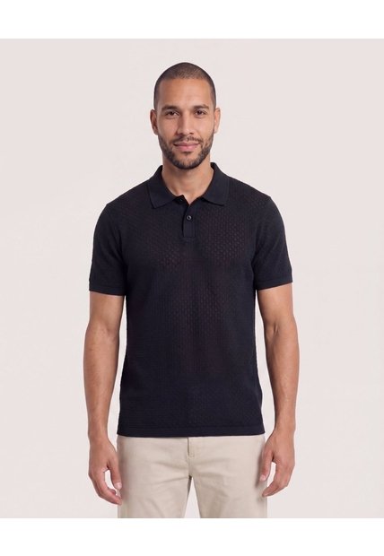Polo Texturizada Manga Corta  Para Hombre Negro Ostu