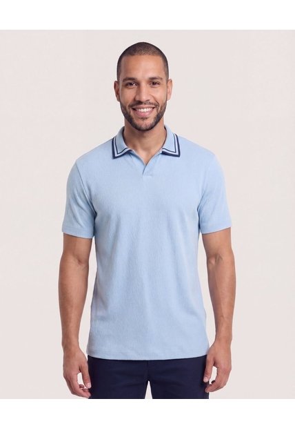 Polo Texturizado Cuello Contraste  Para Hombre Azul Ostu