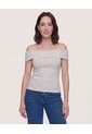 Camiseta Rayas Hombros Descubiertos  Para Mujer Beige Ostu de Ostu