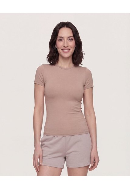 Camiseta Slim Cuello Redondo  Para Mujer Café Ostu
