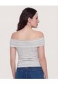 Camiseta Rayas Hombros Descubiertos  Para Mujer Beige Ostu de Ostu