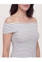 Camiseta Rayas Hombros Descubiertos  Para Mujer Beige Ostu de Ostu