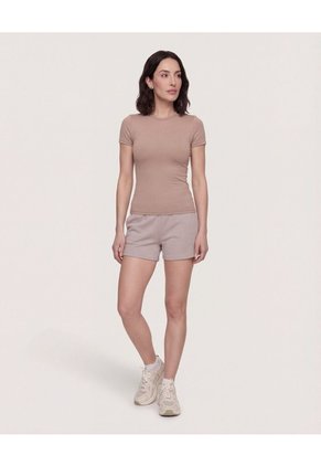 Camiseta Slim Cuello Redondo  Para Mujer Café Ostu