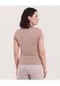 Camiseta Slim Cuello Redondo  Para Mujer Café Ostu de Ostu
