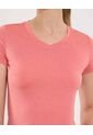 Camiseta Para Mujer Manga Corta Cuello V Color Coral Marca Ostu #40092518 de Ostu