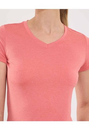 Camiseta Para Mujer Manga Corta Cuello V Color Coral Marca Ostu #40092518