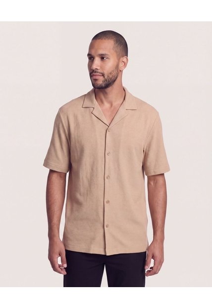 Camisa Resort Tricot  Para Hombre Beige Ostu