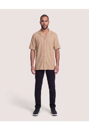 Camisa Resort Tricot  Para Hombre Beige Ostu
