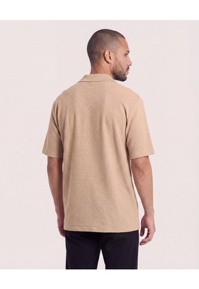 Camisa Resort Tricot  Para Hombre Beige Ostu