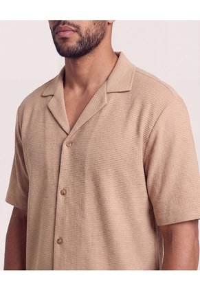 Camisa Resort Tricot  Para Hombre Beige Ostu