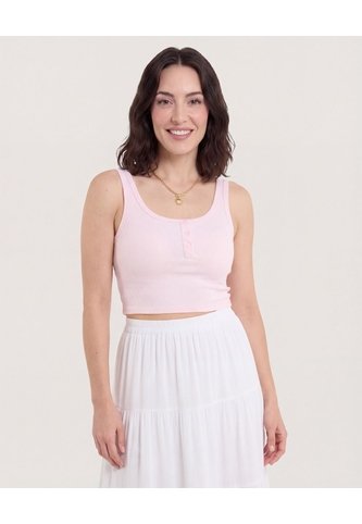 Camiseta Cropped En Rib Con Botones  Para Mujer Rosado Ostu Ostu