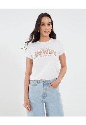 Camiseta Para Mujer Manga Corta Cuello Redondo Color Crudo Marca Ostu #40092512