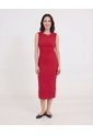 Vestido Midi Ajustado Manga Sisa  Para Mujer Rojo Ostu de Ostu