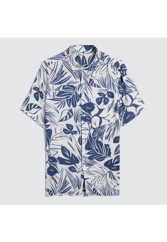 Camisa Para Hombre Manga Corta Sin Bolsillo Cuello Abierto Color Azul Oscuro Marca Ostu #60010784 Ostu