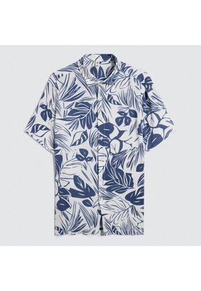 Camisa Para Hombre Manga Corta Sin Bolsillo Cuello Abierto Color Azul Oscuro Marca Ostu #60010784