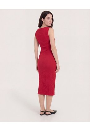 Vestido Midi Ajustado Manga Sisa Para Mujer Rojo Ostu