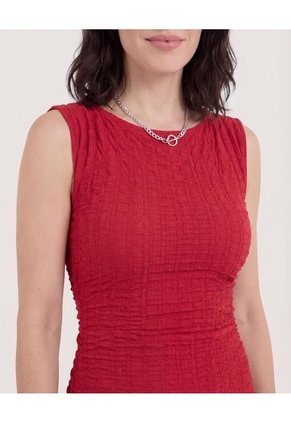 Vestido Midi Ajustado Manga Sisa Para Mujer Rojo Ostu
