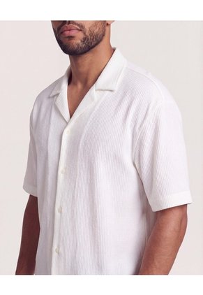 Camisa Manga Corta Resort  Para Hombre Crema Ostu