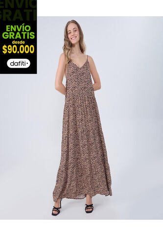 Vestido Para Mujer M/Sisa Largo Color Camel Marca Ostu #40170315 Ostu