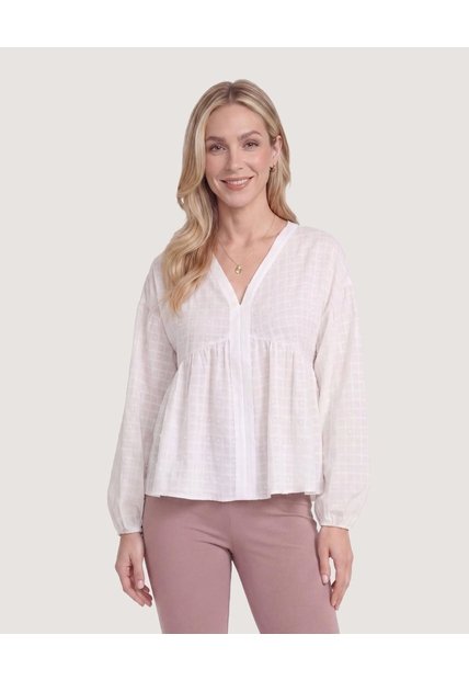 Blusa Manga Larga Escote En V  Para Mujer Crudo Ostu