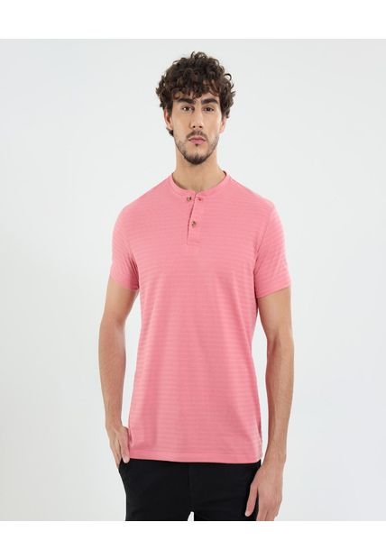 Camiseta Para Hombre Manga Corta Cuello Henley Color Coral Marca Ostu #60091669