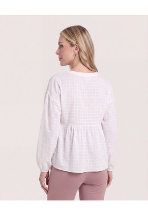 Blusa Manga Larga Escote En V  Para Mujer Crudo Ostu