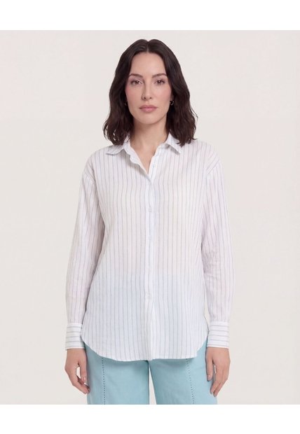 Camisa Rayas Manga Larga  Para Mujer Azul Ostu