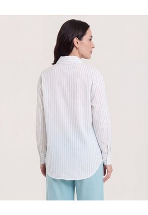 Camisa Rayas Manga Larga  Para Mujer Azul Ostu