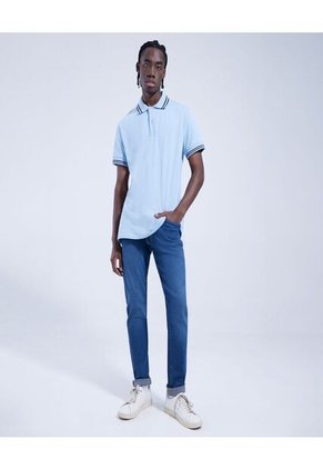 Polo Para Hombre Cuello Tejido Sin Bolsillo Color Azul  Marca Ostu #60110535