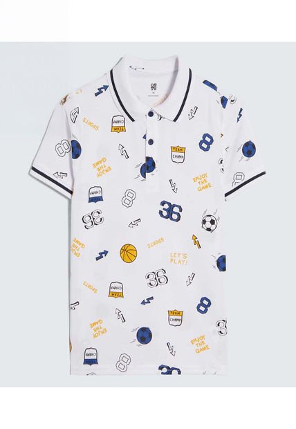 Polo Para Niño Manga Corta Color Blanco Marca Ostu #80110101